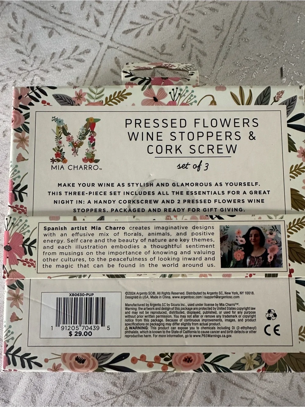 Pink Pressed Flower Wine Stoppers & Corkscrew Set